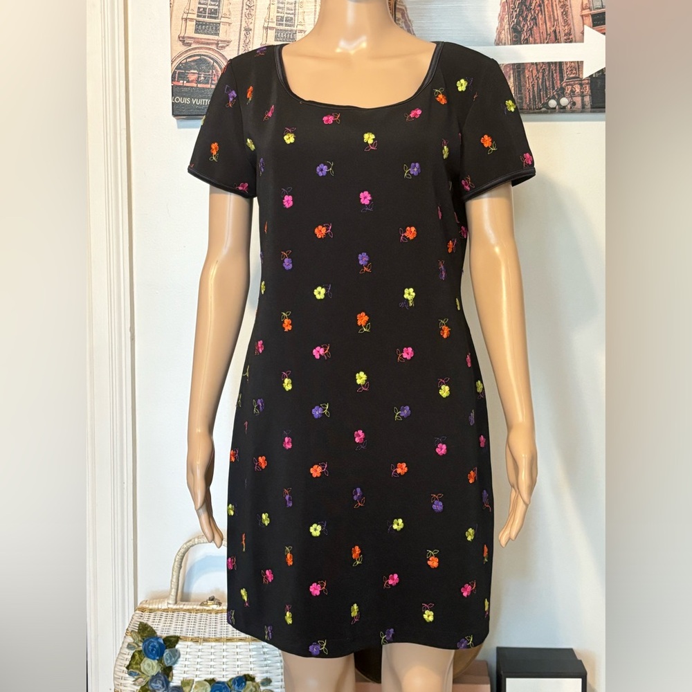 Vintage Nouveau Dress Floral Embroidered Size Large